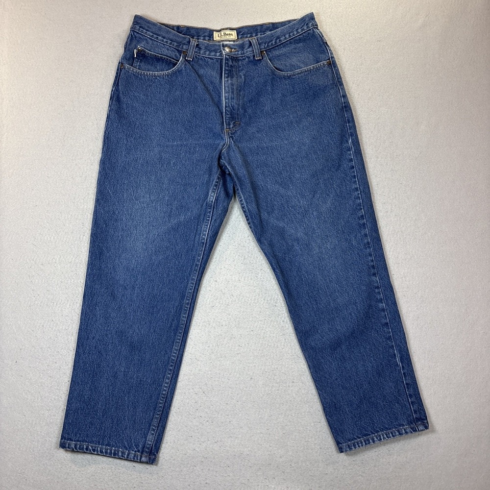 VTG LL Bean Jeans Mens 36x28 Blue Natural Fit Straight Leg Denim Outdoor 90s